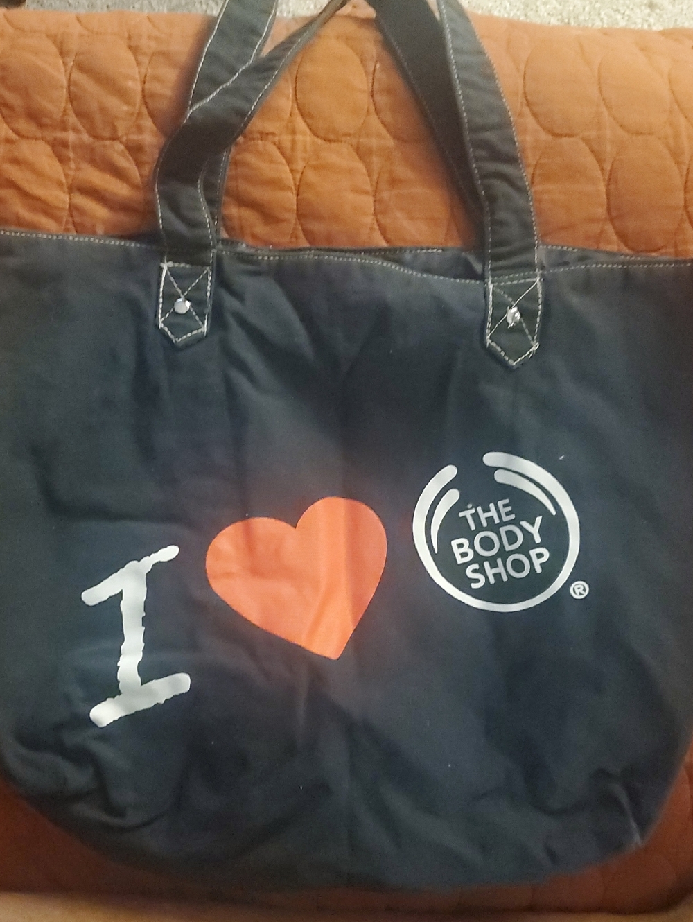 The Body Shop Navy Blue Tote with Heart Graphic
